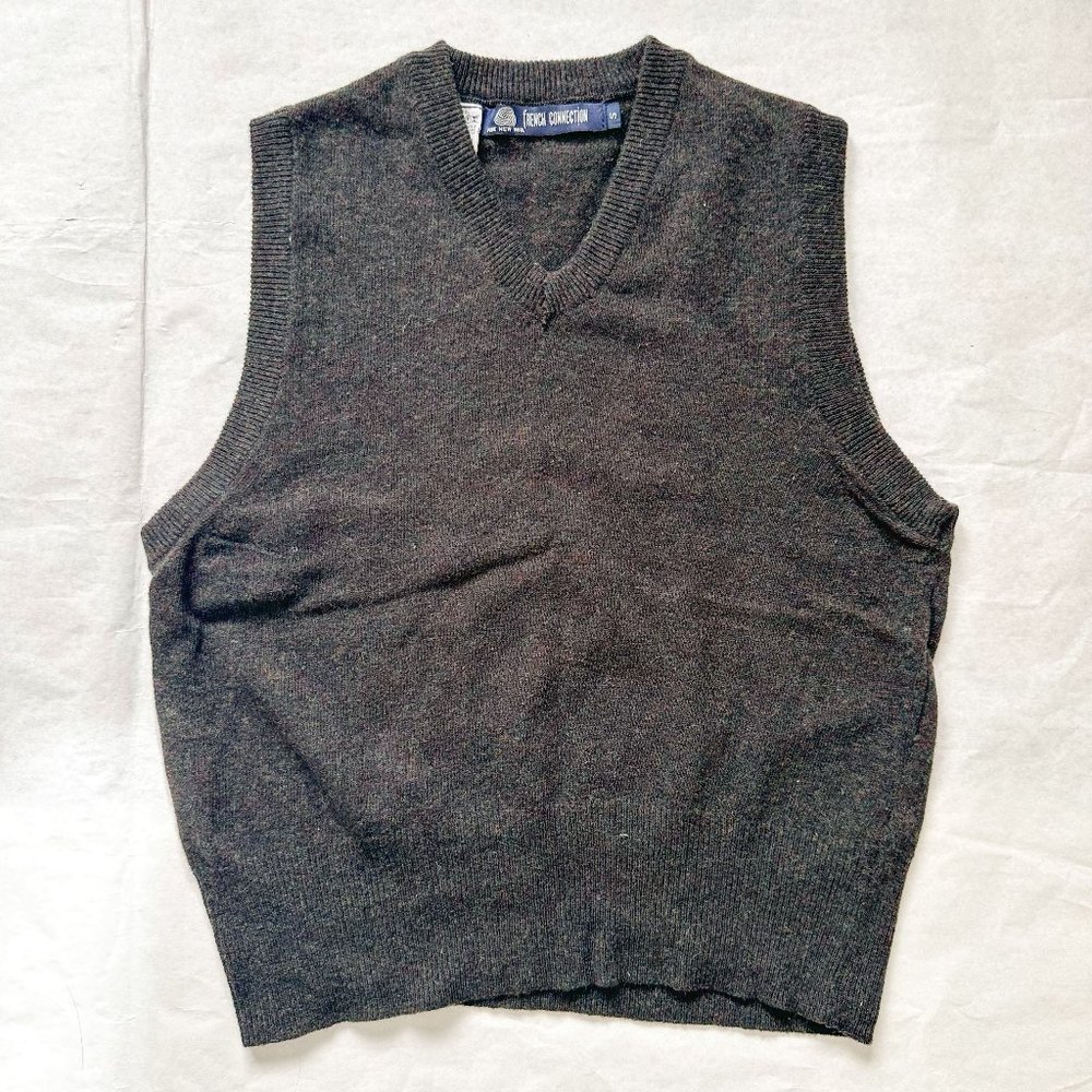 MINT CONDITION Vintage 90s French Connection Wool V-Neck Sweater Vest Sz S